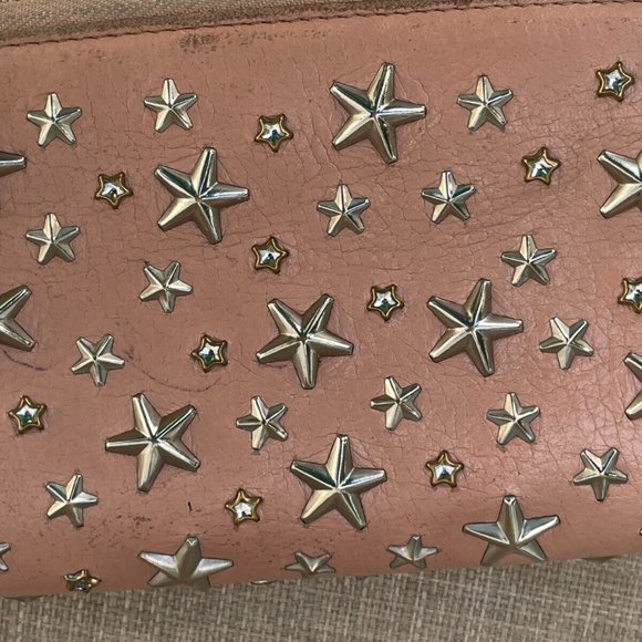 Jimmy Choo Clutch Nellie Star Studded Leather Zip Around Long Wallet Made Italy - Picture 6 of 12